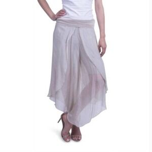 GIGI MODA Italy OS Silk Blend Selena Wide Leg Cropped Flowy Pants Asymmetrical